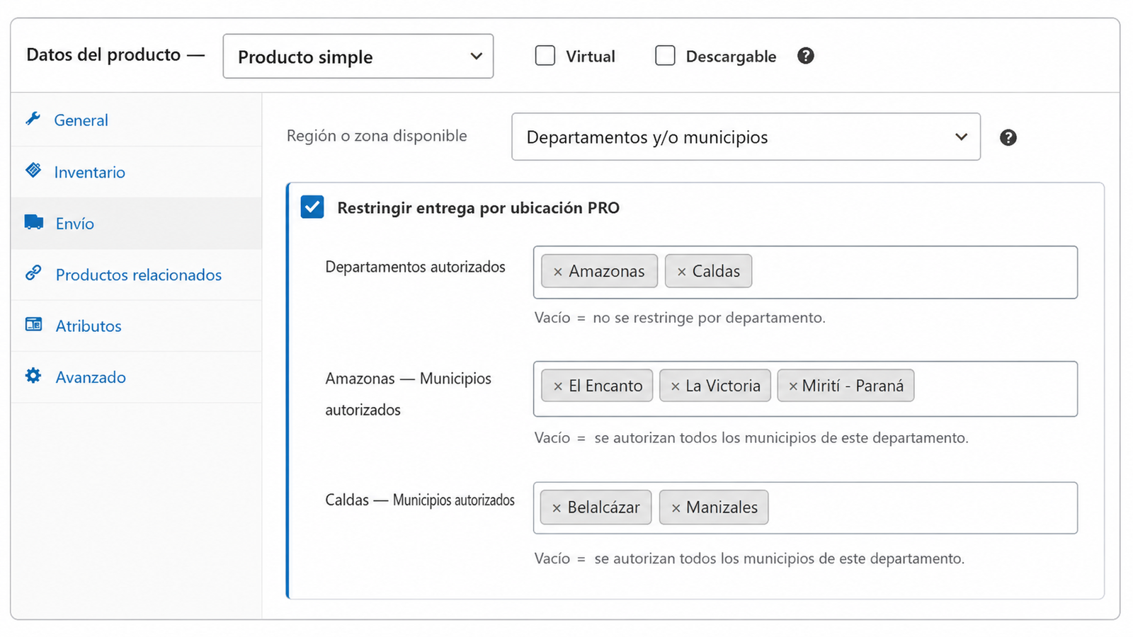 Configura la cobertura del producto