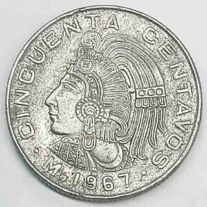 Moneda antigua Mexicana de cincuenta centavos 1967