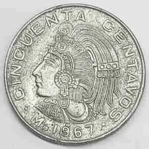 Moneda antigua Mexicana de cincuenta centavos 1967